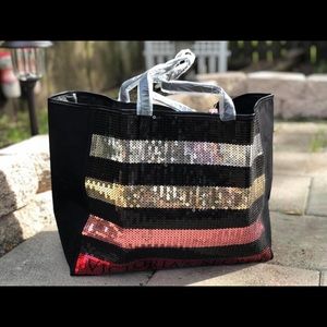 Victoria’s Secret Rd Pk Gold Silver Sequin Tote